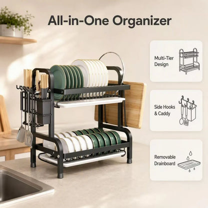 2&3 Tier Kitchen Dish Rack Bowl Plate Holder Counter Storage Organizer