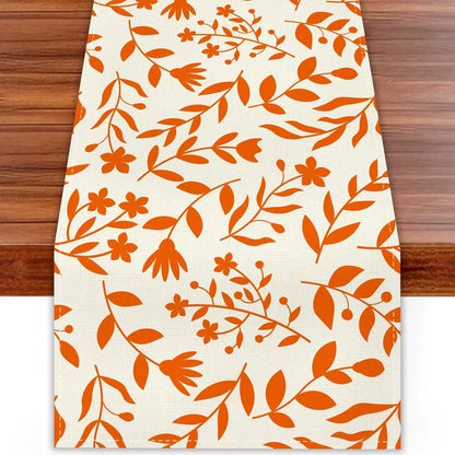 Fall Table Runner Printed Thanksgiving Maple Leaf Linen Runners, Seasonal Autumn Holiday Table Decor for Kitchen, Dining, Party