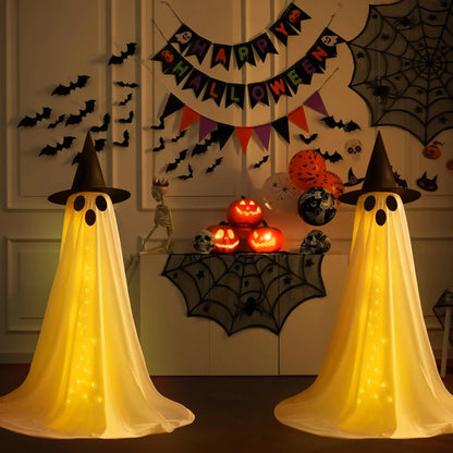 Halloween Standing Ghost Decoration with Witch Hat — Spooky Lawn & Indoor Decor