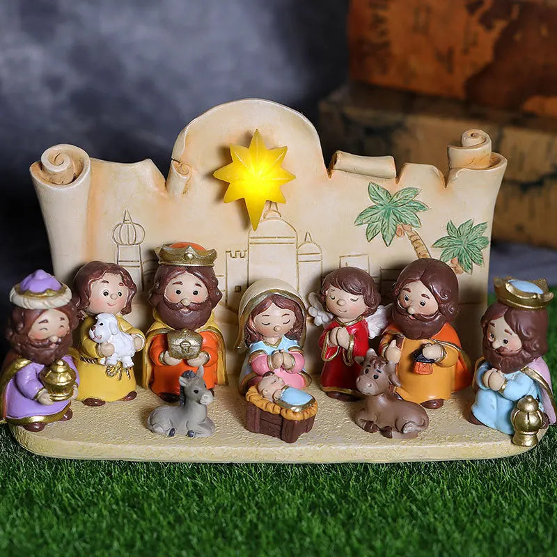 Christmas Nativity Figurine Set – Cartoon Manger Scene Characters for Holiday Décor & Gifting