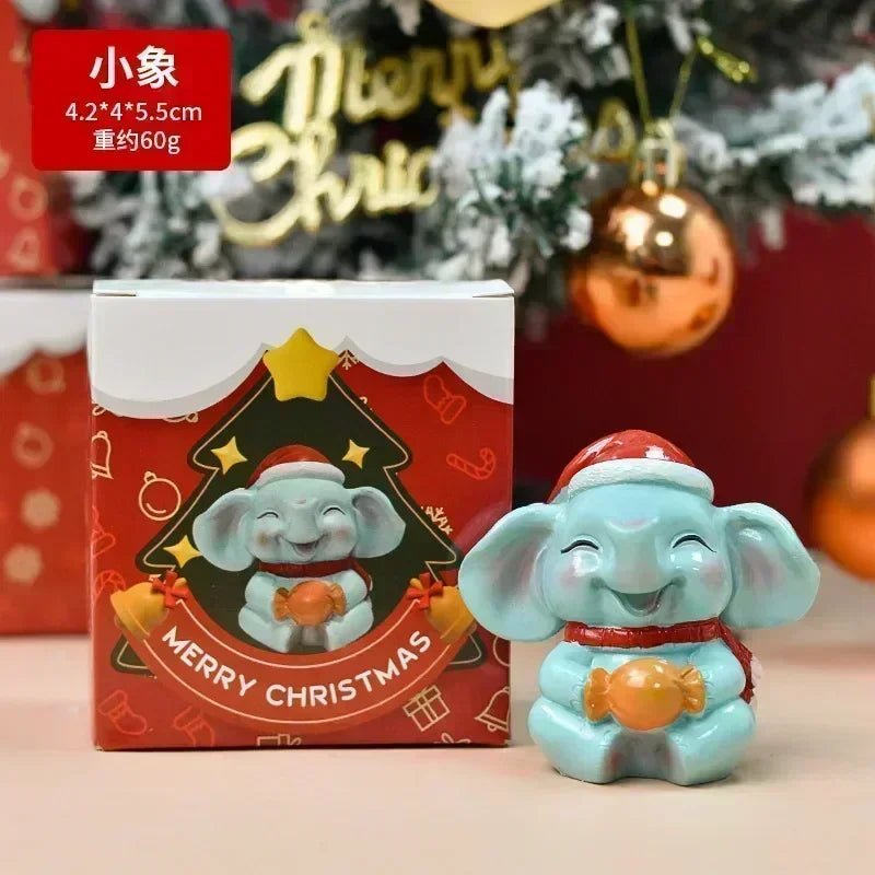 Christmas Resin Animal Figurine Ornament — Cute Holiday Desktop Decor