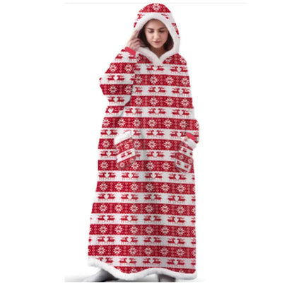 Suer Long Flannel Sherpa Wearable Blanket Winter Warm Blanket with Sleeves Hoodie Sweatshirts Oversized  TV Blanket Pullover