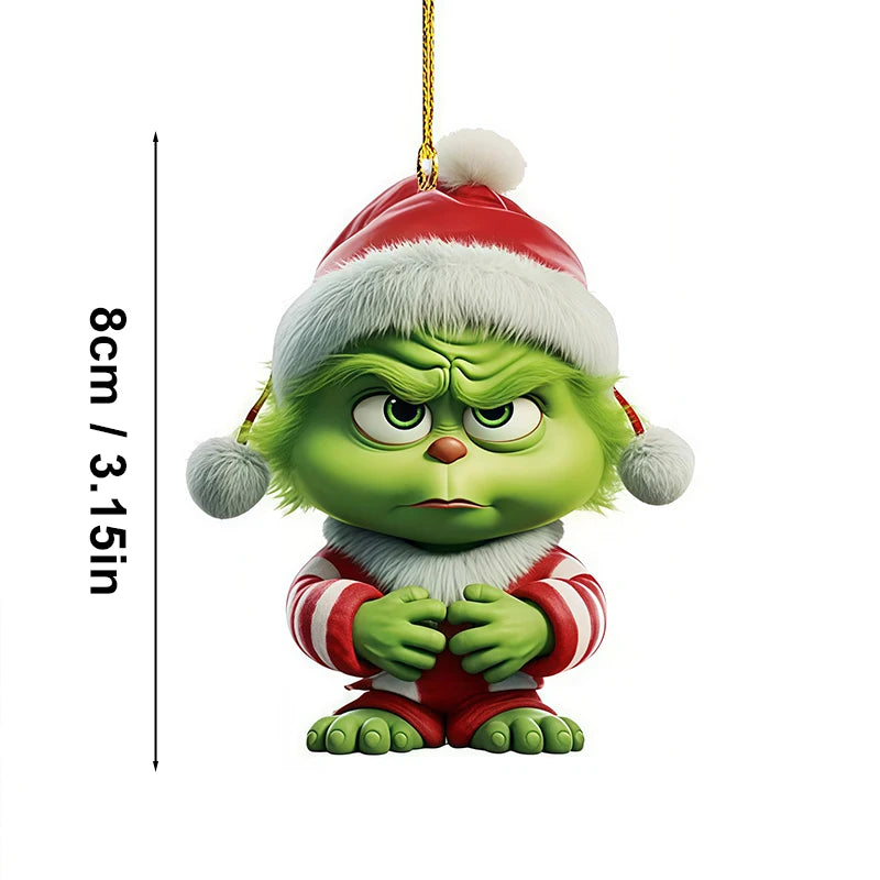 Green Character Christmas Tree Ornament Set — 12-Piece Acrylic Holiday Pendants