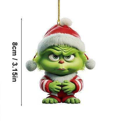 Green Character Christmas Tree Ornament Set — 12-Piece Acrylic Holiday Pendants