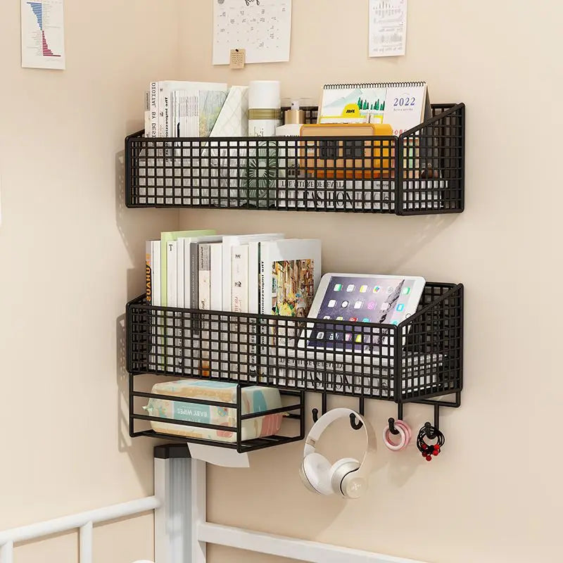 Wall-Mounted Storage Basket Shelf — No-Drill Iron Hanging Organizer