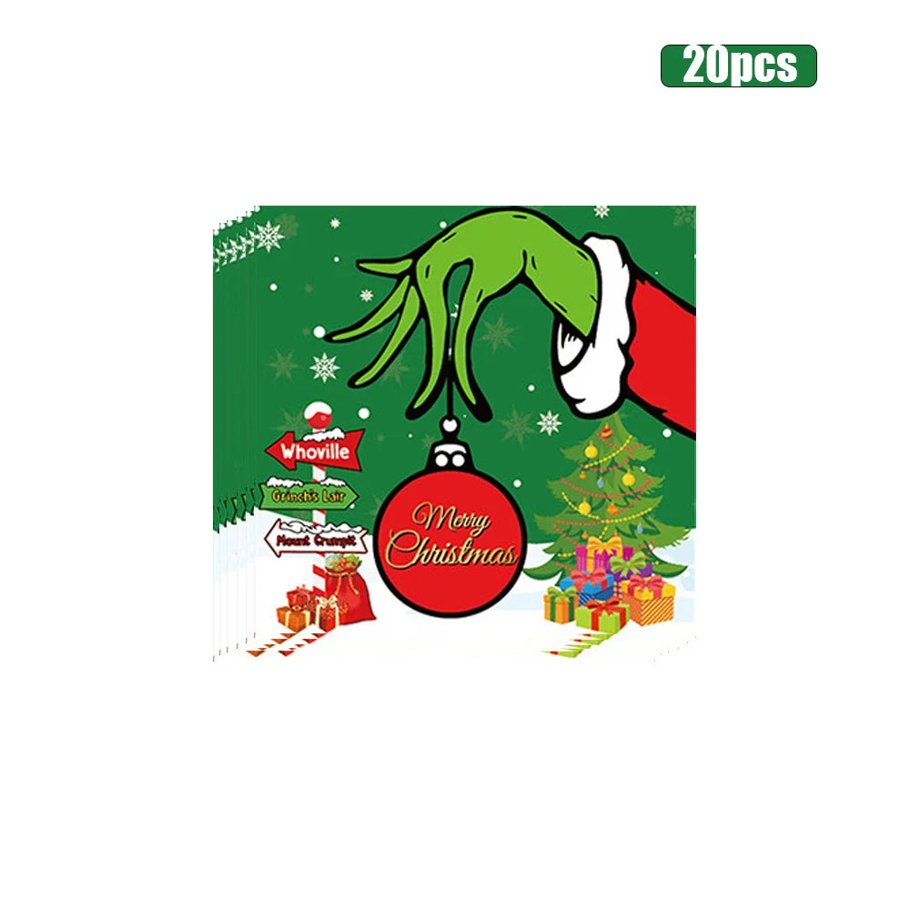 2026 Christmas New Decorations Green Party Tableware Set Disposable Paper Plates Cups Napkins For New Year Eve Dinner Supplies