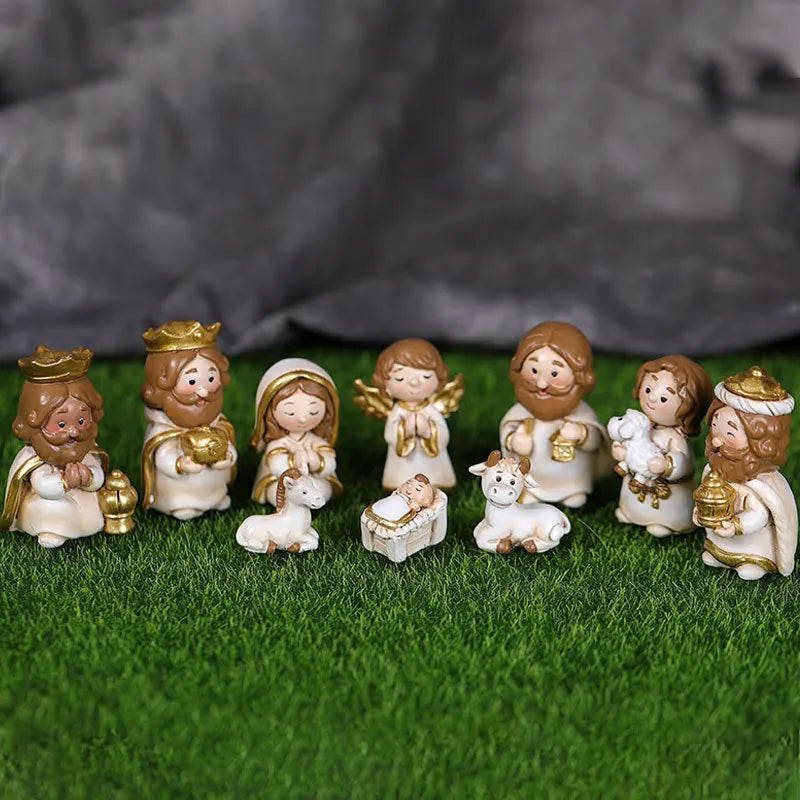 Christmas Nativity Figurine Set – Cartoon Manger Scene Characters for Holiday Décor & Gifting