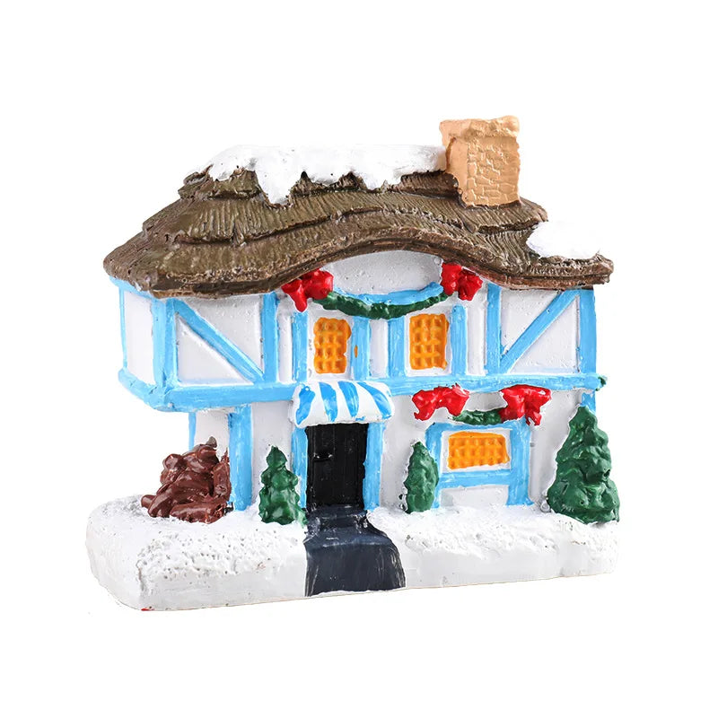 Christmas Resin Miniature House Ornament – Xmas Village Tabletop Figurine Décor