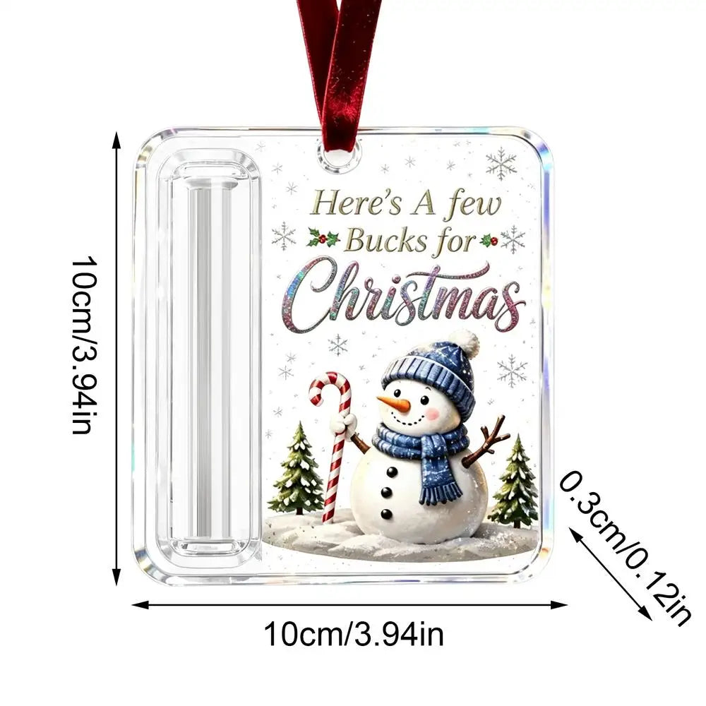Christmas Acrylic Cash Holder Ornament — Reusable Holographic Money Gift