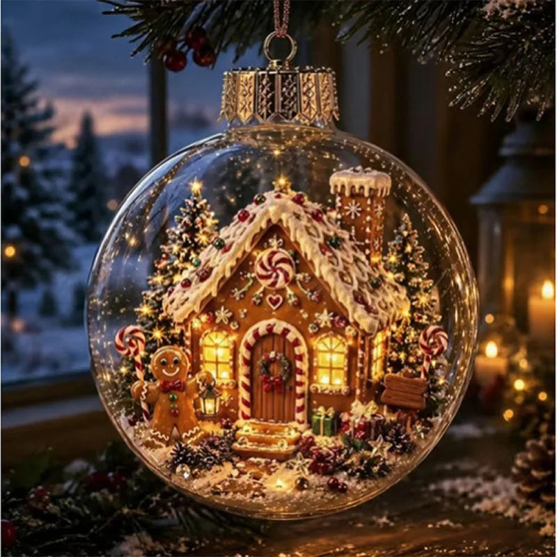 Clear Christmas Diorama Glowing Bauble Ornament — Holiday Scene Tree Decoration