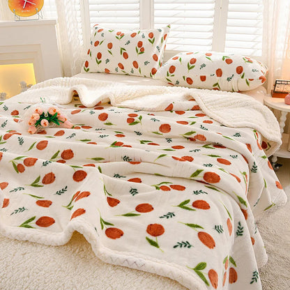 Floral Sherpa Fleece Blanket Thick Warm Double Layer Plush Autumn Winter Blankets for Bed Tulip Printed Soft Sofa Throw Blanket