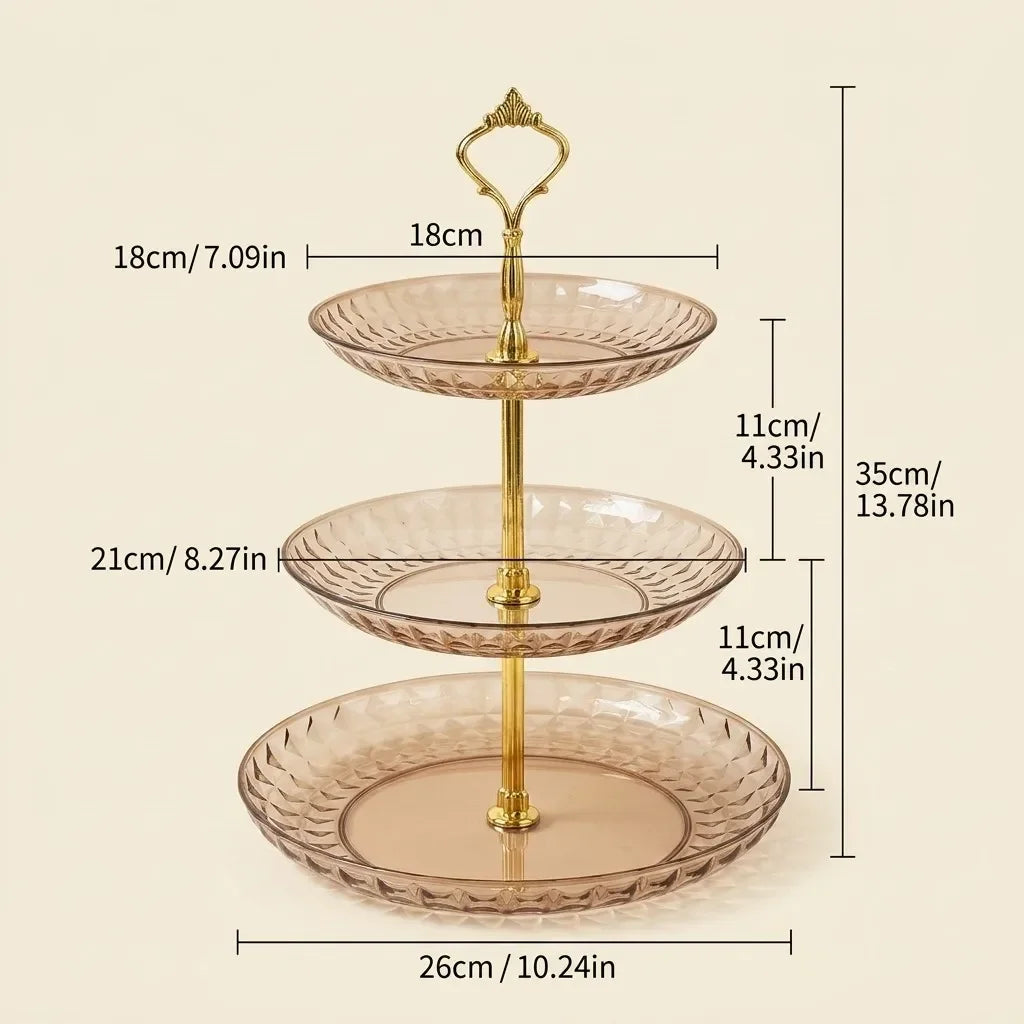 2/3 Tier Serving Tray Cake Stand Reusable Plastic Plates Serving Dishes Dessert Plate Fruit Bowl Snack Dish PET Food Tray Handle