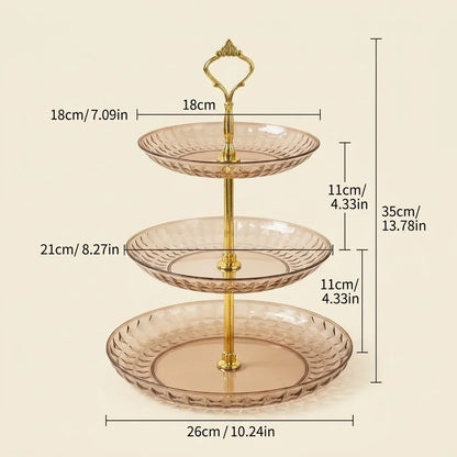 2/3 Tier Serving Tray Cake Stand Reusable Plastic Plates Serving Dishes Dessert Plate Fruit Bowl Snack Dish PET Food Tray Handle