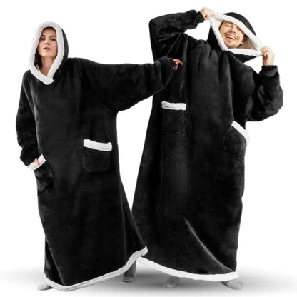 Suer Long Flannel Sherpa Wearable Blanket Winter Warm Blanket with Sleeves Hoodie Sweatshirts Oversized  TV Blanket Pullover