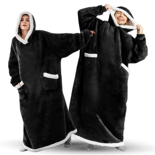 Suer Long Flannel Sherpa Wearable Blanket Winter Warm Blanket with Sleeves Hoodie Sweatshirts Oversized  TV Blanket Pullover