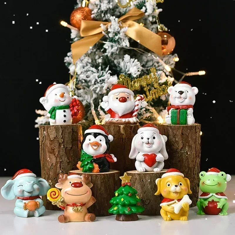 Christmas Resin Animal Figurine Ornament — Cute Holiday Desktop Decor
