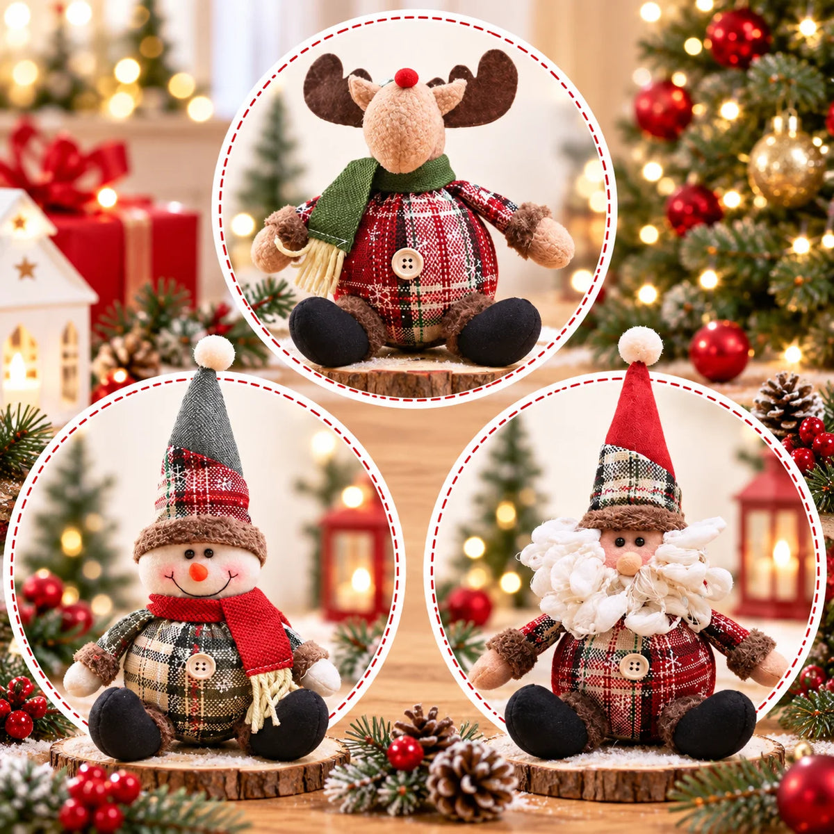 Christmas Plush Dolls – Reindeer, Santa & Snowman Holiday Character Figures