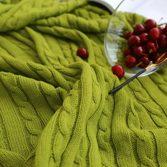 100% Cotton Knitted Throw Blanket — Soft Breathable Sofa & Bed Cover