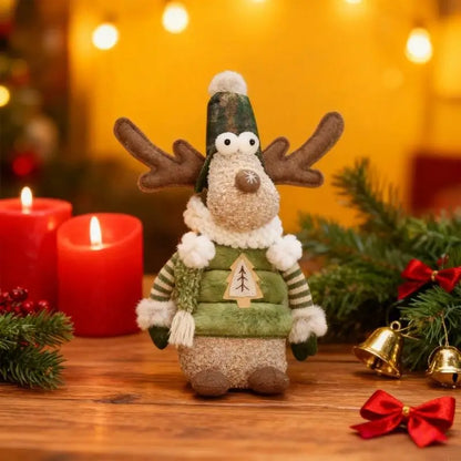 Plush Santa Hat Reindeer Doll — Christmas Tree & Shelf Decoration