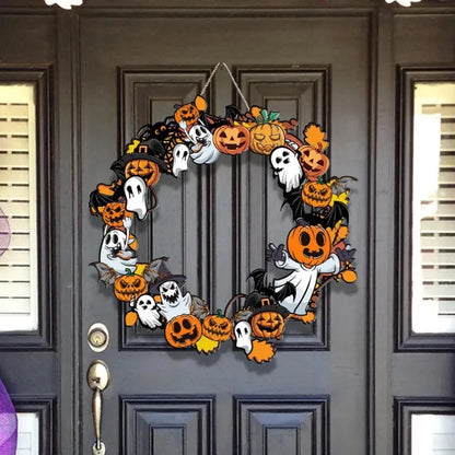 Halloween Pumpkin & Ghost Wooden Wall Sign — Hanging Plaque for Wreaths, Doors & Home Decor