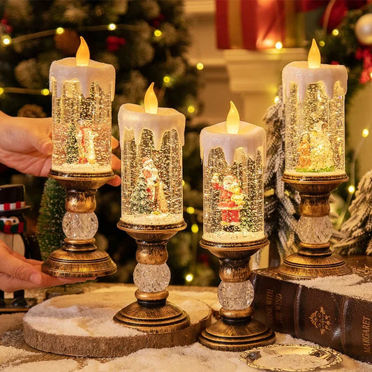 Christmas Crystal Snow LED Candle Light — Musical Drifting Snow Holiday Decor