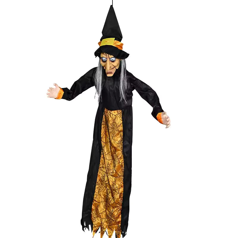 Animatronic Talking Witch Halloween Prop — Motion-Activated Glowing Red Eyes Outdoor Decor