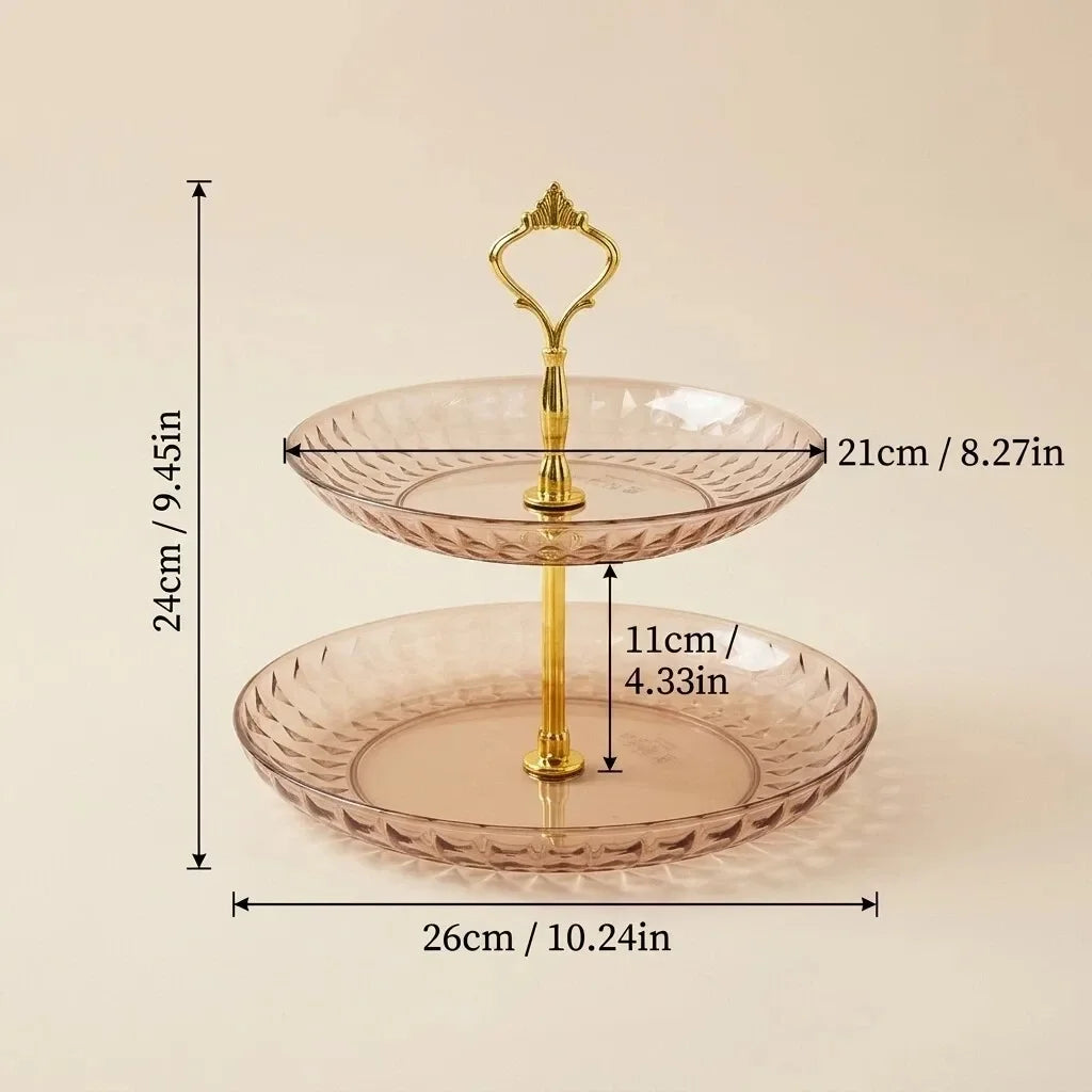 2/3 Tier Serving Tray Cake Stand Reusable Plastic Plates Serving Dishes Dessert Plate Fruit Bowl Snack Dish PET Food Tray Handle