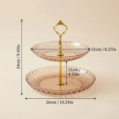 2/3 Tier Serving Tray Cake Stand Reusable Plastic Plates Serving Dishes Dessert Plate Fruit Bowl Snack Dish PET Food Tray Handle