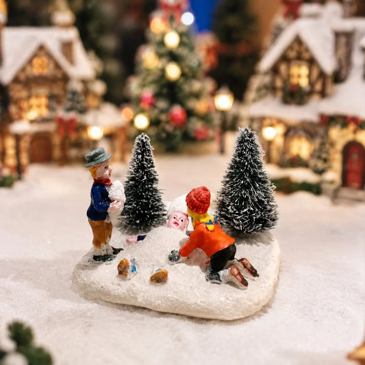 Christmas Village Figurines – Hand-Painted Resin Kids & Santa Scene Accessories