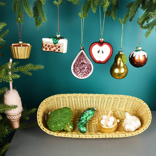 Christmas Glass Fruit & Vegetable Tree Ornaments – Colorful Hanging Pendants