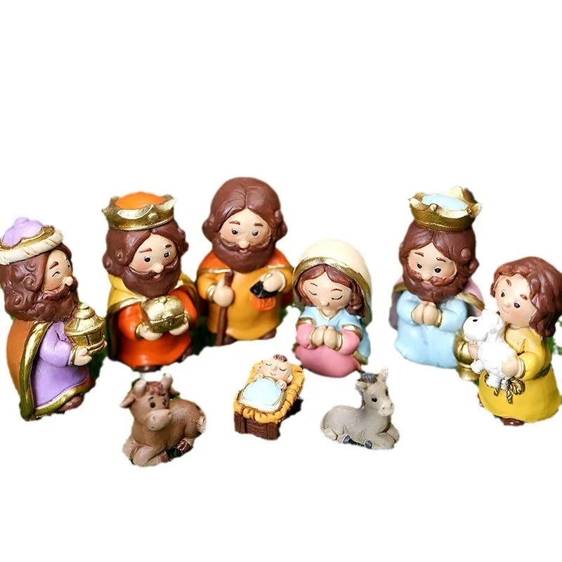 Christmas Nativity Figurine Set – Cartoon Manger Scene Characters for Holiday Décor & Gifting