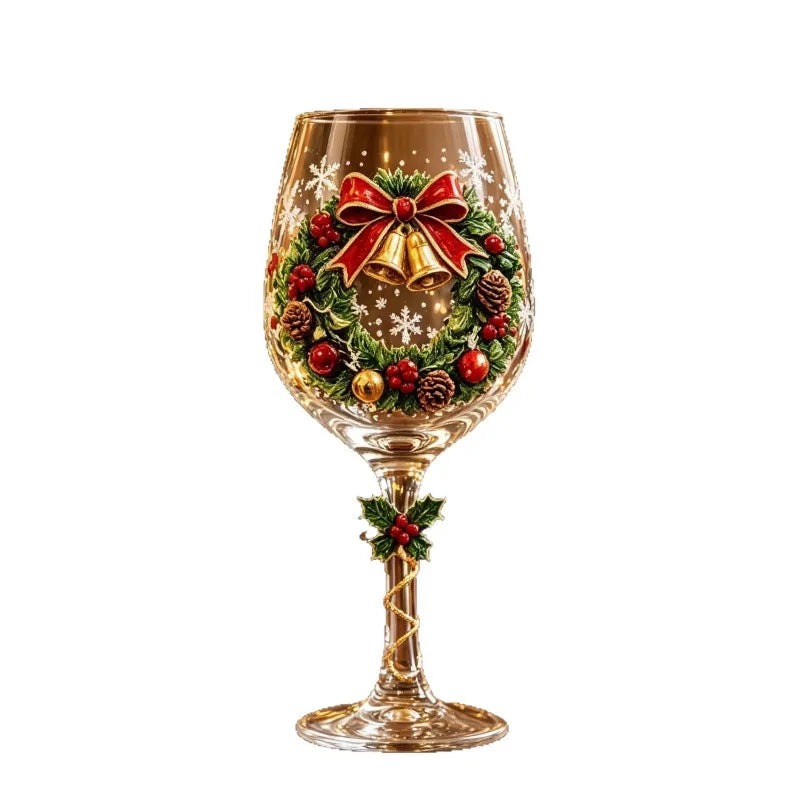 Christmas Snowflake Stemmed Wine Goblet — Luxury Holiday Art Glassware