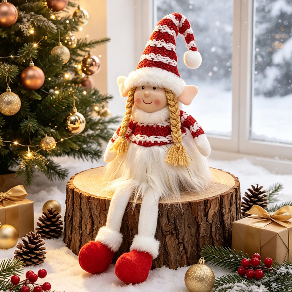 Christmas Elf Girl Plush Toy — Soft Stuffed Holiday Doll