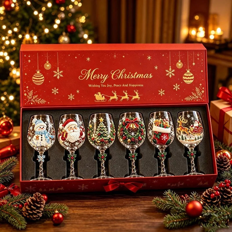 Christmas Snowflake Stemmed Wine Goblet — Luxury Holiday Art Glassware