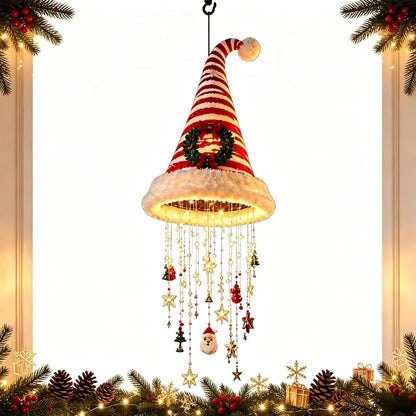 Christmas Santa Hat LED Hanging Light – Warm Glowing Chandelier String Light for Stairs & Home