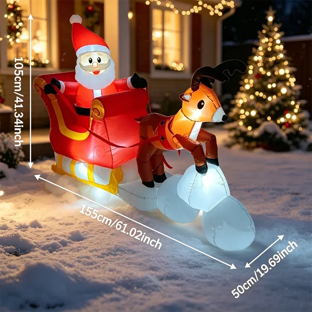 5 Ft Inflatable Santa Claus Riding Sleigh – LED Lighted Outdoor Christmas Yard Decoration