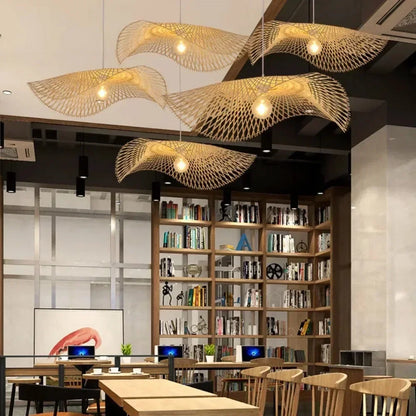 Handmade Bamboo Rattan Pendant Chandelier — Boho Vintage Ceiling Lamp