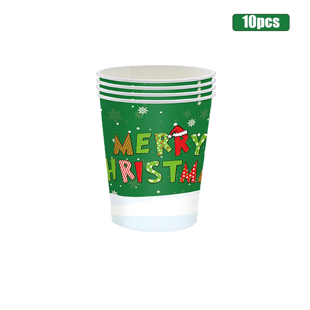 2026 Christmas New Decorations Green Party Tableware Set Disposable Paper Plates Cups Napkins For New Year Eve Dinner Supplies
