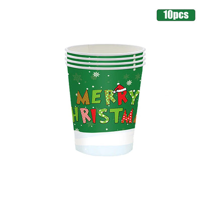 2026 Christmas New Decorations Green Party Tableware Set Disposable Paper Plates Cups Napkins For New Year Eve Dinner Supplies