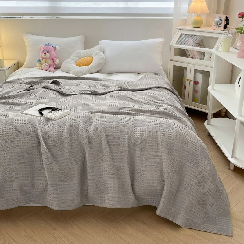 100% Cotton Waffle Throw Blanket — All-Season Sofa & Bed Cover