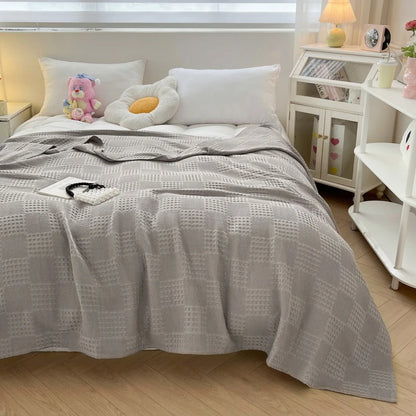 100% Cotton Waffle Throw Blanket — All-Season Sofa & Bed Cover