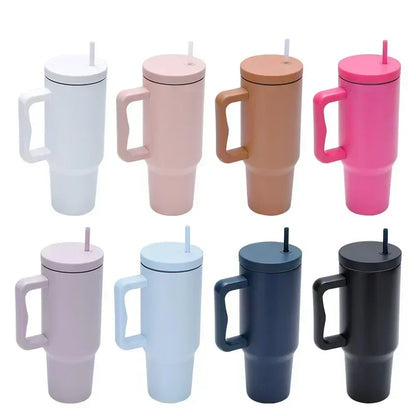 1pc 1200ml Leakproof 40oz Stainless Steel Tumbler with Handle and Straw Perfect for Outdoor Activities, Hiking, Running, Cycling