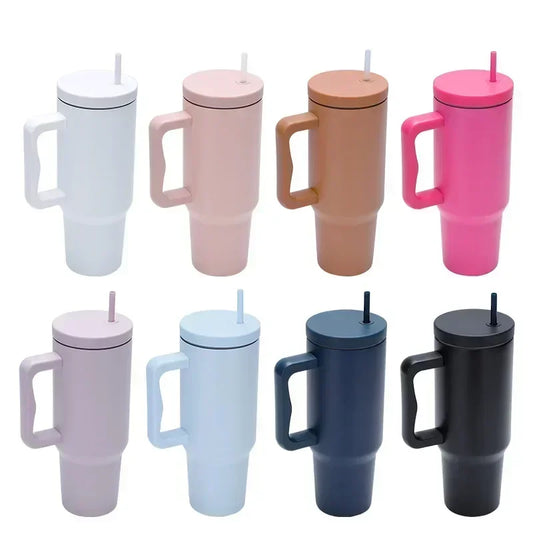 1pc 1200ml Leakproof 40oz Stainless Steel Tumbler with Handle and Straw Perfect for Outdoor Activities, Hiking, Running, Cycling