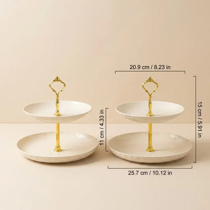 2/3 Tier Serving Tray Cake Stand Reusable Plastic Plates Serving Dishes Dessert Plate Fruit Bowl Snack Dish PET Food Tray Handle