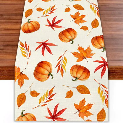 Fall Table Runner Printed Thanksgiving Maple Leaf Linen Runners, Seasonal Autumn Holiday Table Decor for Kitchen, Dining, Party