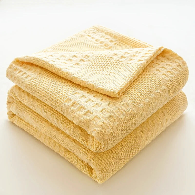 100% Cotton Waffle Throw Blanket — All-Season Sofa & Bed Cover