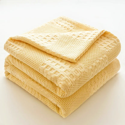 100% Cotton Waffle Throw Blanket — All-Season Sofa & Bed Cover