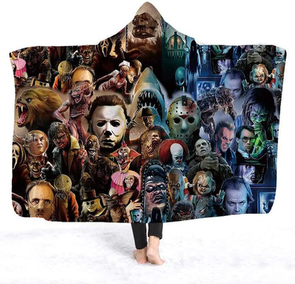 Hooded Blanket Horror Mysterious Character Hooded Blanket for Adult Gothic Sherpa Fleece Wearable Throw Blanket Microfiber