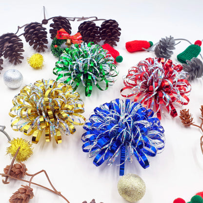 Firework Gift Bows 4-Pack – Mixed Color PET Pom Pom Bows for Christmas, Birthdays & Parties