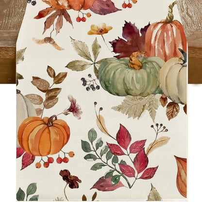 Fall Table Runner Printed Thanksgiving Maple Leaf Linen Runners, Seasonal Autumn Holiday Table Decor for Kitchen, Dining, Party